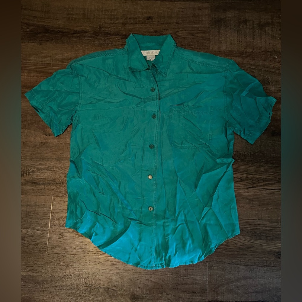 Vintage Emerald Green Hello Brian Silk Top- Medium